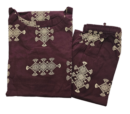 Premium shining flex cotton kurti palazzo co-ord set | Tribal geometric Print | B4017