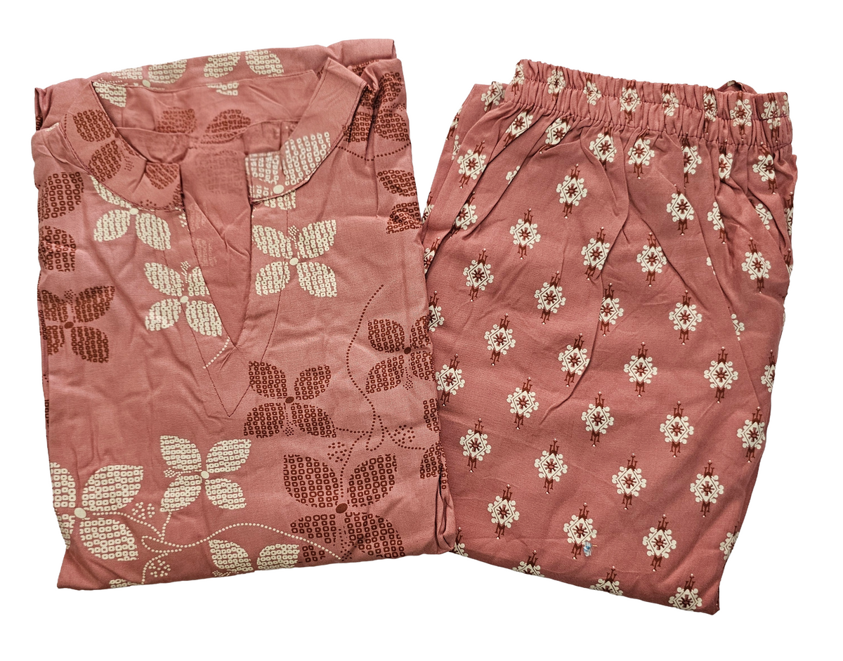Women’s Liva Rayon Kurti & Pant Set | Daily Wear | Peachish pink floral top with pant