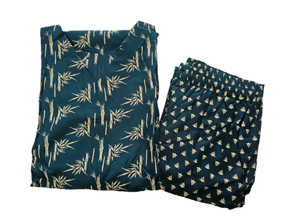 Women’s Liva Rayon Kurti & Pant Set | Daily Wear | Rama green leafy top with pant