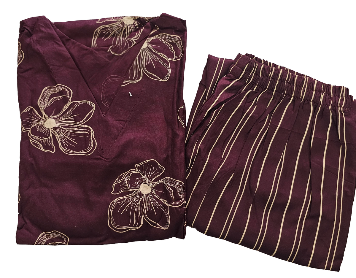 Women’s Liva Rayon Kurti & Pant Set | Daily Wear | Dark Wine floral top with pant