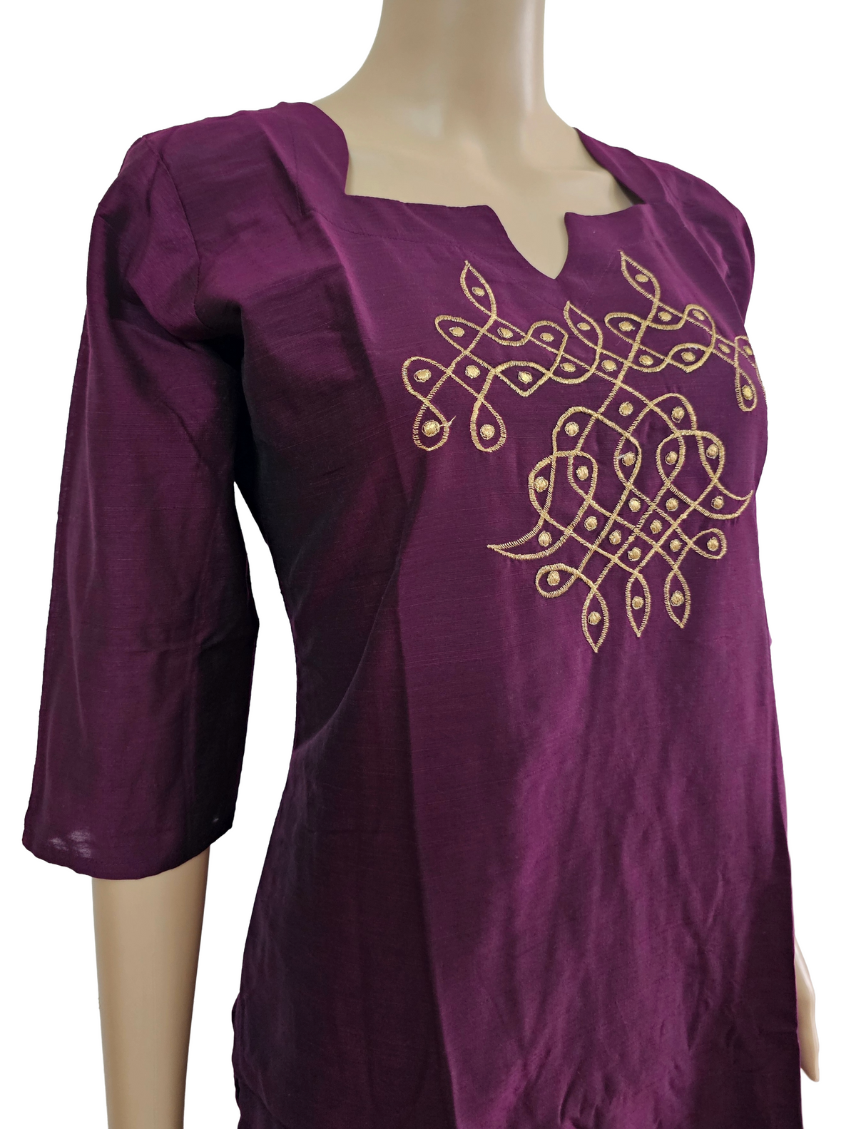 Women kurti with pant | Straight cut | Burgundy maroon Rawsilk set | B4013