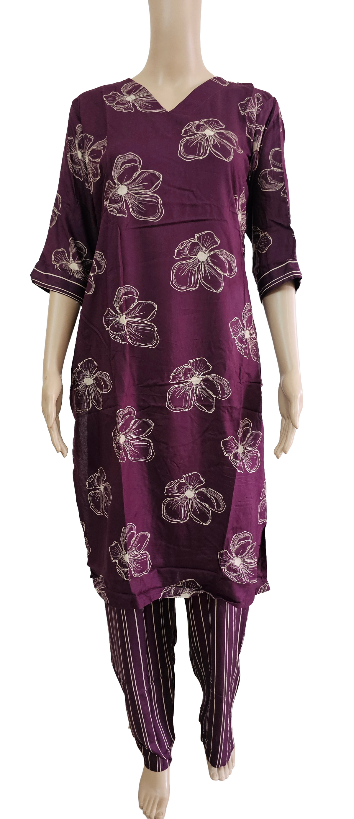 Women’s Liva Rayon Kurti & Pant Set | Daily Wear | Dark Wine floral top with pant