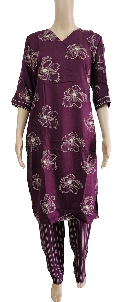 Women’s Liva Rayon Kurti & Pant Set | Daily Wear | Dark Wine floral top with pant