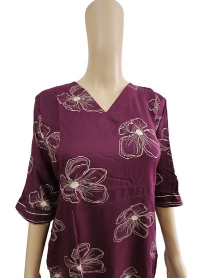 Women’s Liva Rayon Kurti & Pant Set | Daily Wear | Dark Wine floral top with pant