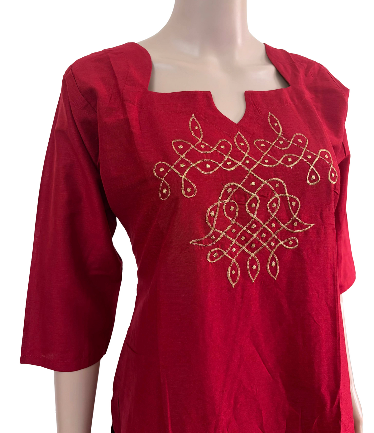 Women kurti with pant | Straight cut | Red maroon Rawsilk set | B4012