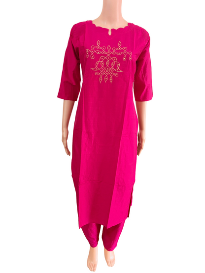 Women kurti with pant |Deep pink Rawsilk set|B4014