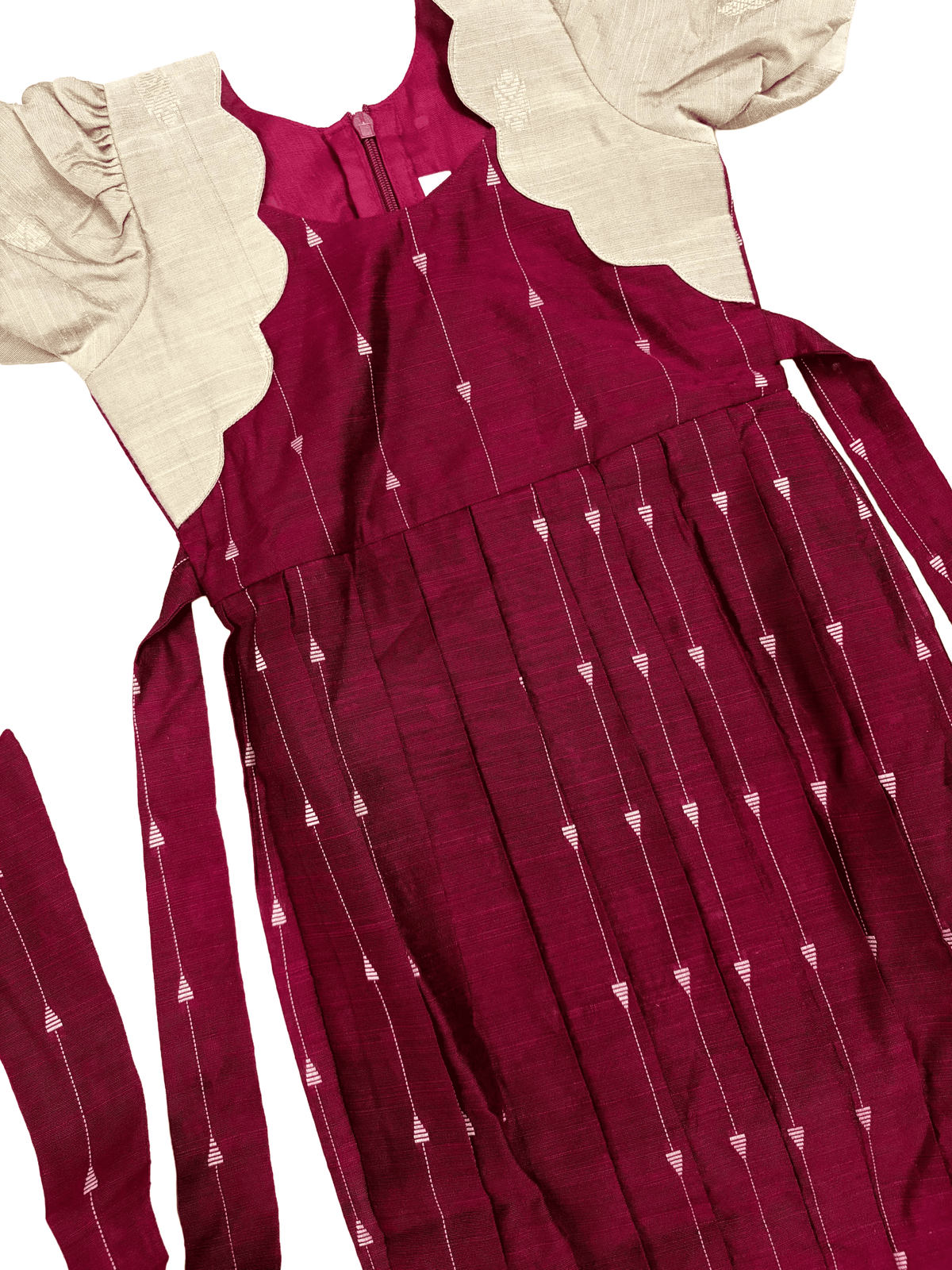 Girls Ethnic Rawsilk Frock | Maroon with muted gold finish