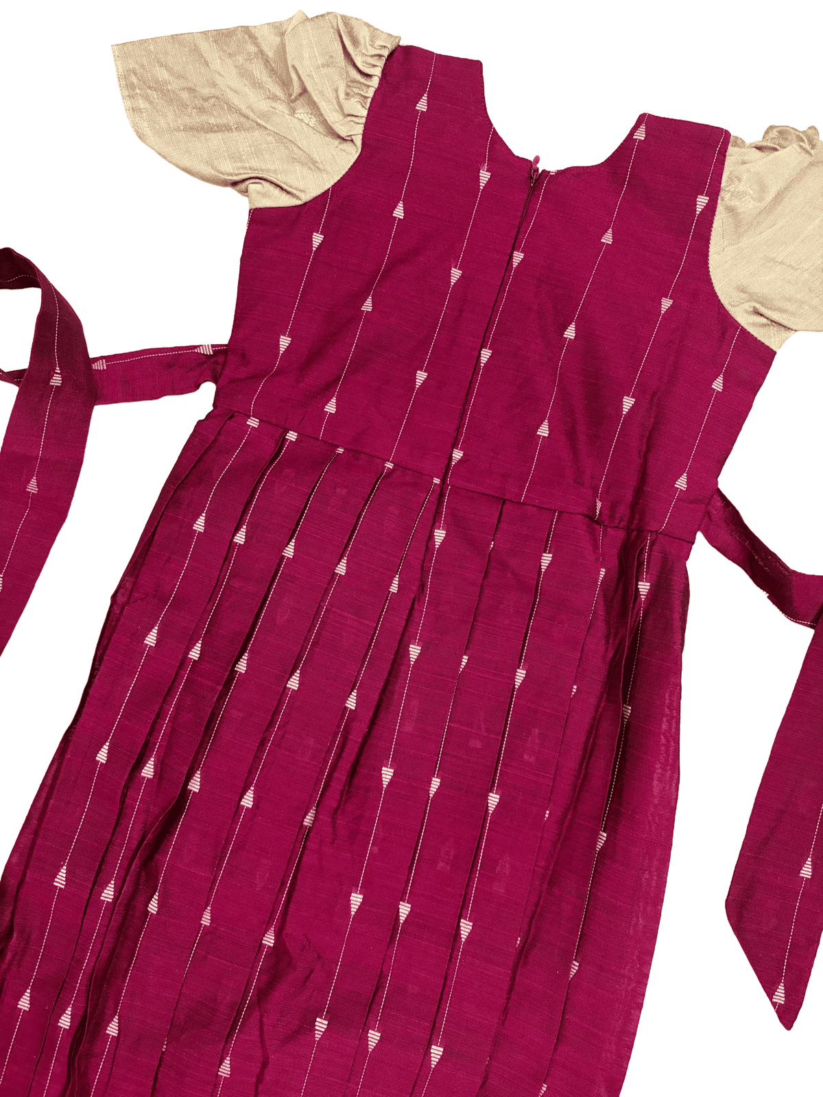 Girls Ethnic Rawsilk Frock | Maroon with muted gold finish