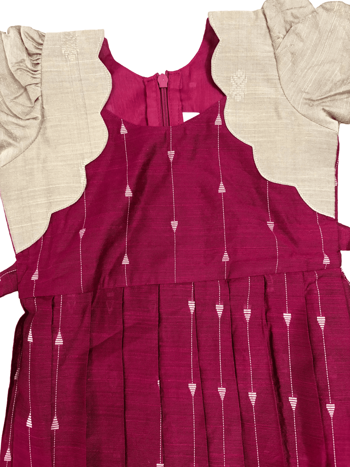 Girls Ethnic Rawsilk Frock | Maroon with muted gold finish
