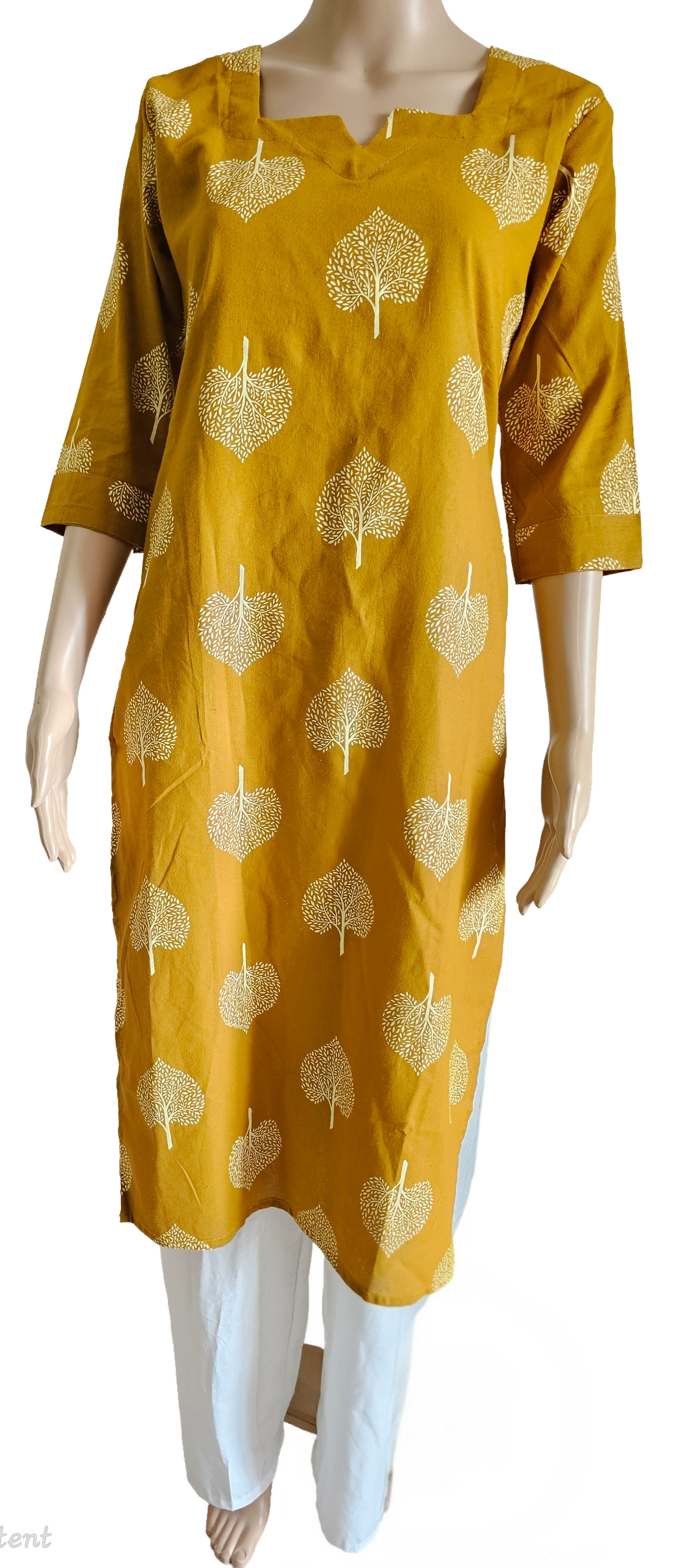 Women Kurti | Mustard with tree print | Only Kurti