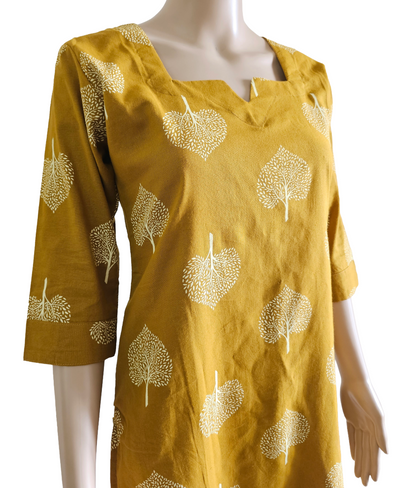 Women Kurti | Mustard with tree print | Only Kurti