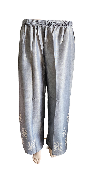 Women shining cotton dupion kurti with pant and dupatta | Light skin with grey designs 3 piece sets