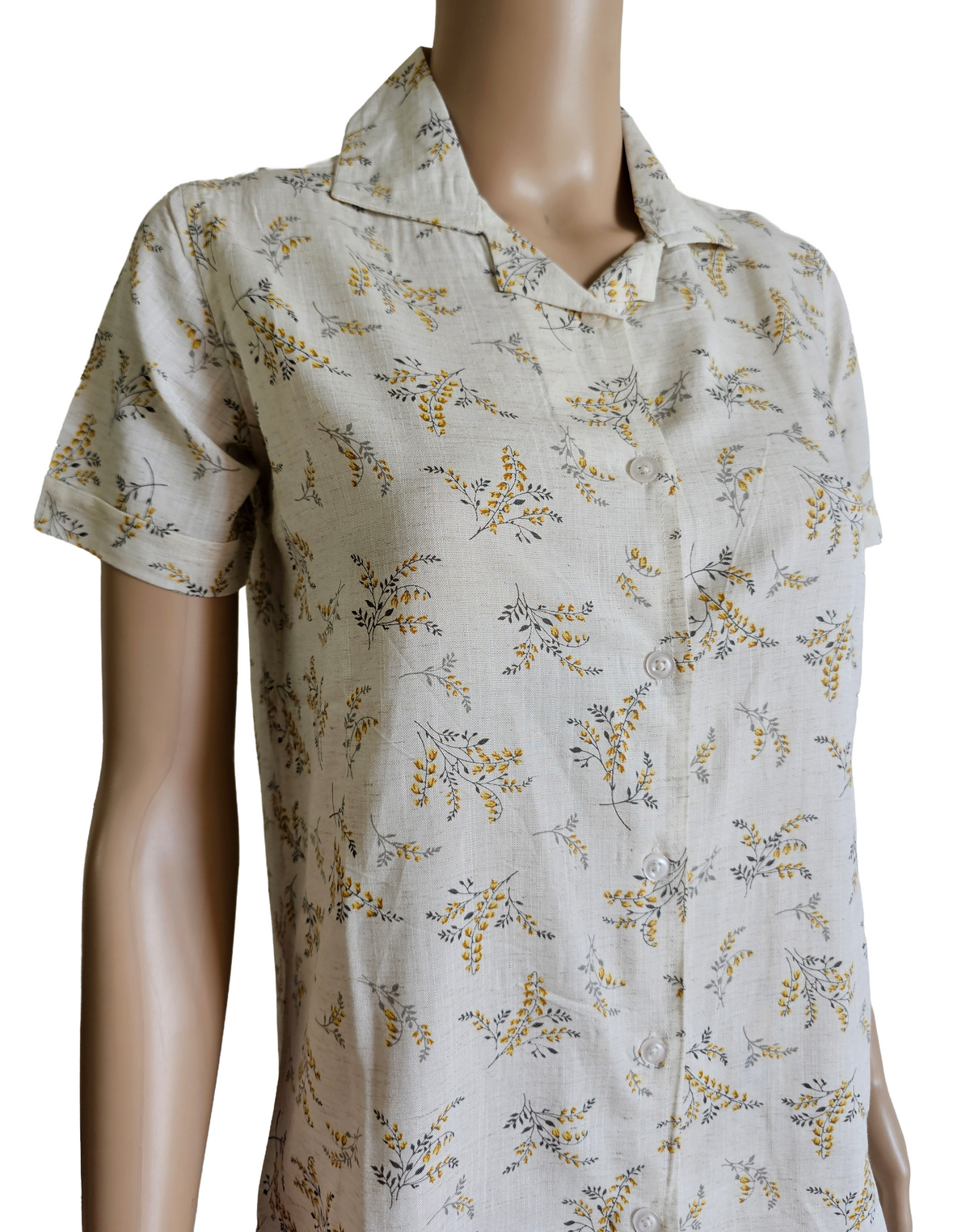 Women Collared Co-ord  shirt Pant set | Mustard bloom with oatmeal color