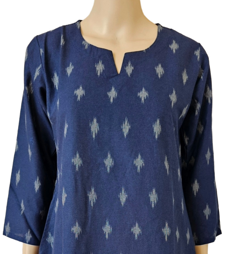 Women Kurti Top | Ikkat with kalamkaari Aline cut | only kurti in Navy blue