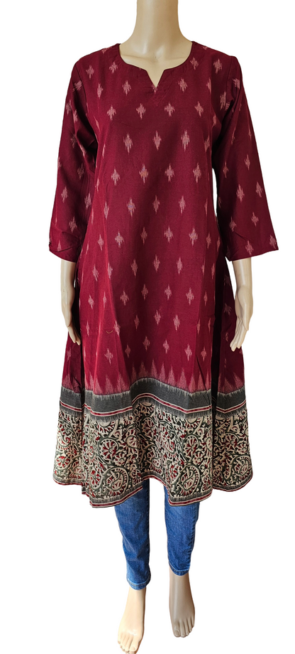 Ikkat kalamkaari maroon top