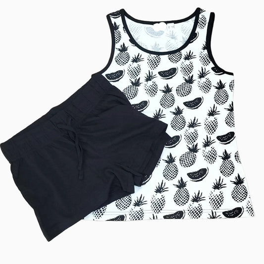 Girls Premium Sleeveless Shorts Set | Pineapple in black