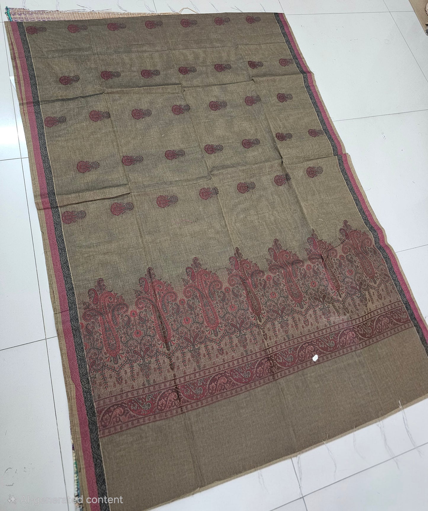 Premium Pure Kovai Cotton Saree | LT516 | Greyish Black with maroon and black  Bhutta