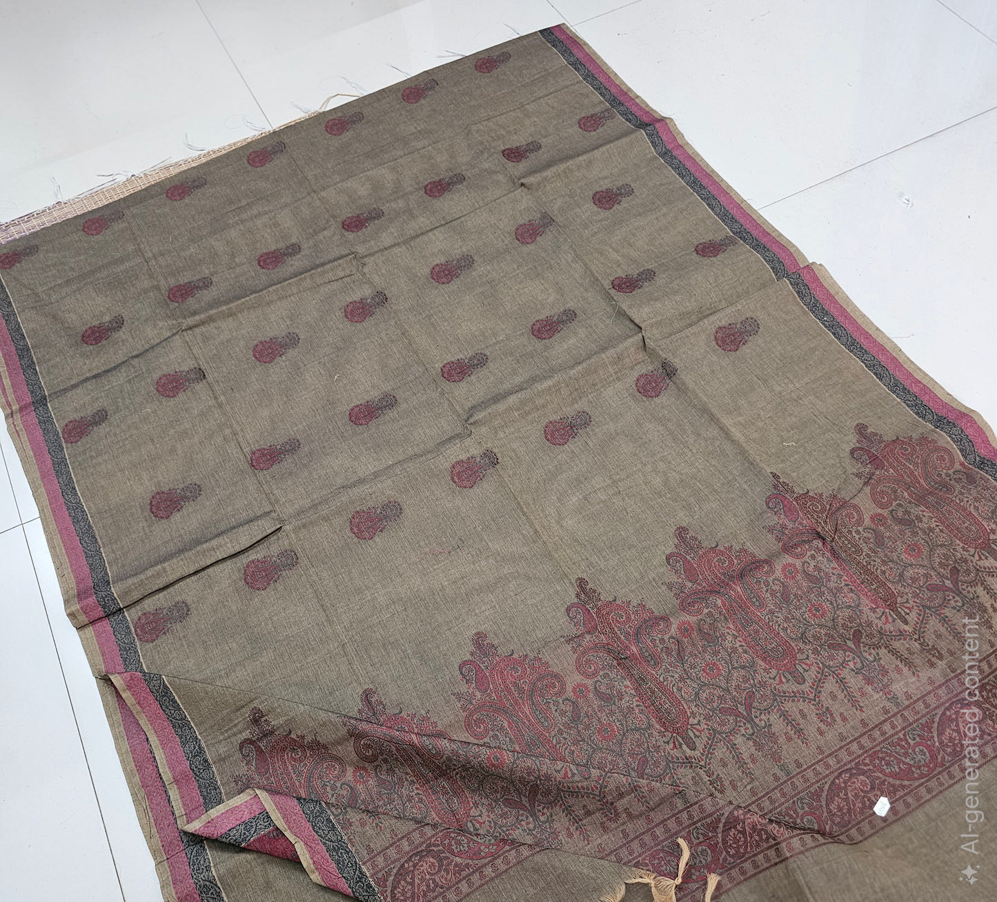 Premium Pure Kovai Cotton Saree | LT516 | Greyish Black with maroon and black  Bhutta
