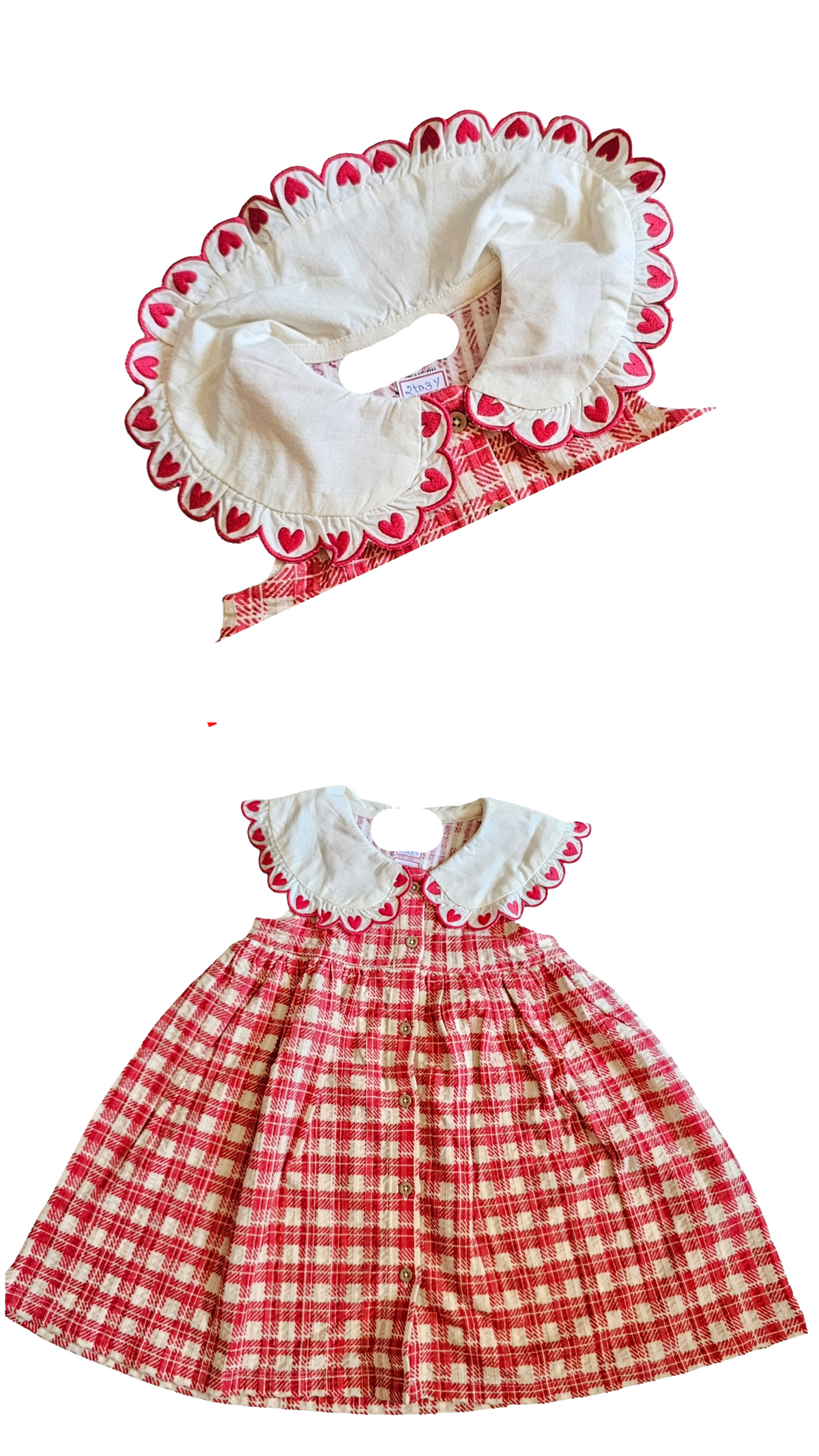 Girls Designer Frocks | Red checks and flower collar