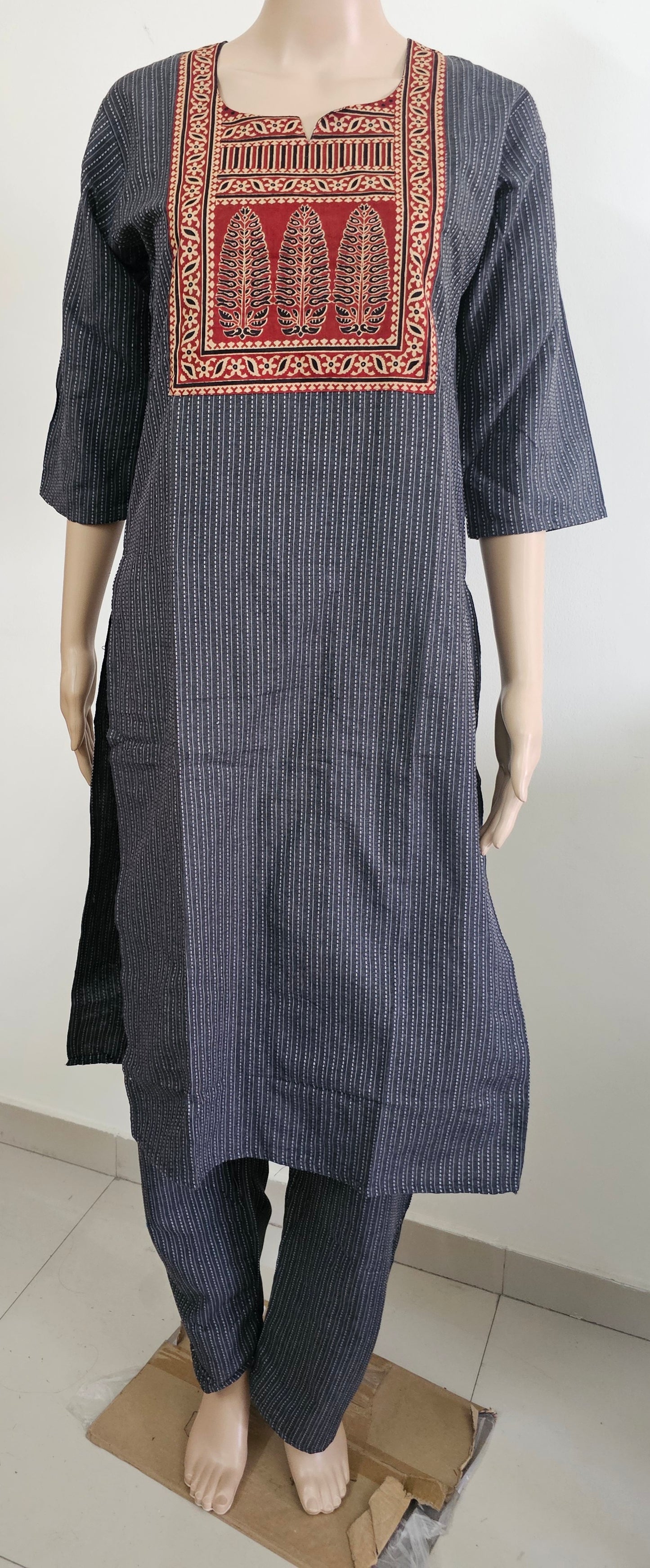 Women kurti with pant | Kantha cotton sets Elephant Grey color | kanthaset