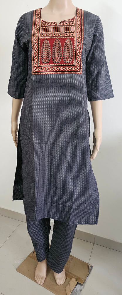 Women kurti with pant | Kantha cotton sets Elephant Grey color | kanthaset