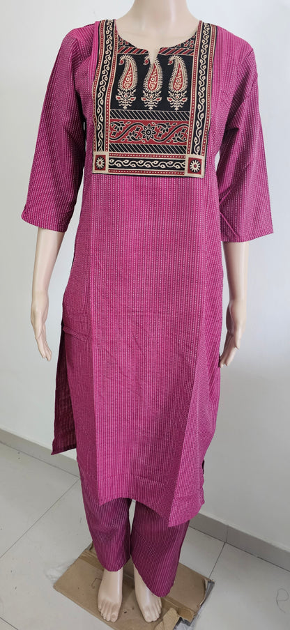 Women kurti with pant | Kantha cotton sets Majenta color | kanthaset