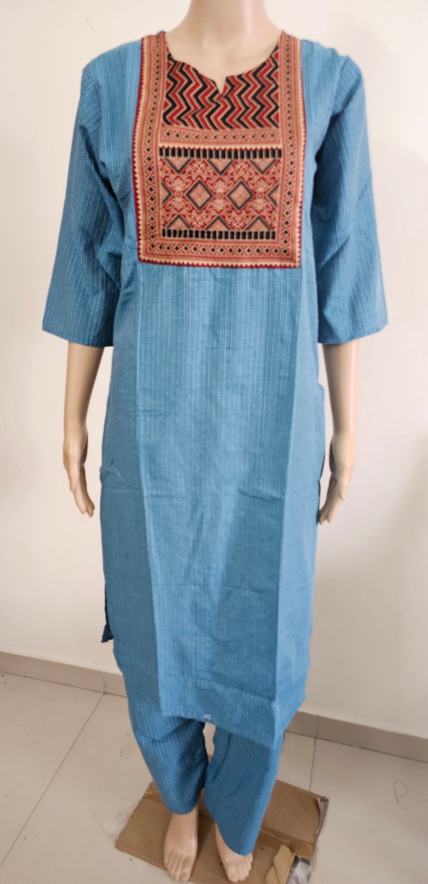 Women kurti with pant | Kantha cotton sets Sky Blue color | kanthaset
