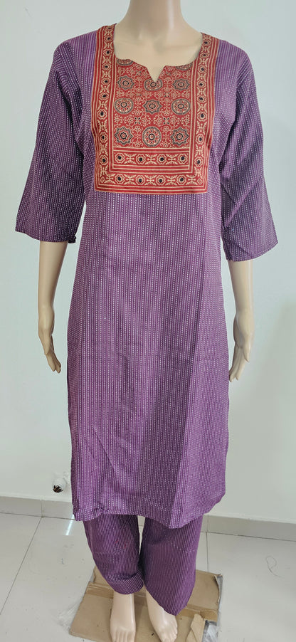 Women kurti with pant | Kantha cotton sets Purple color | kanthaset