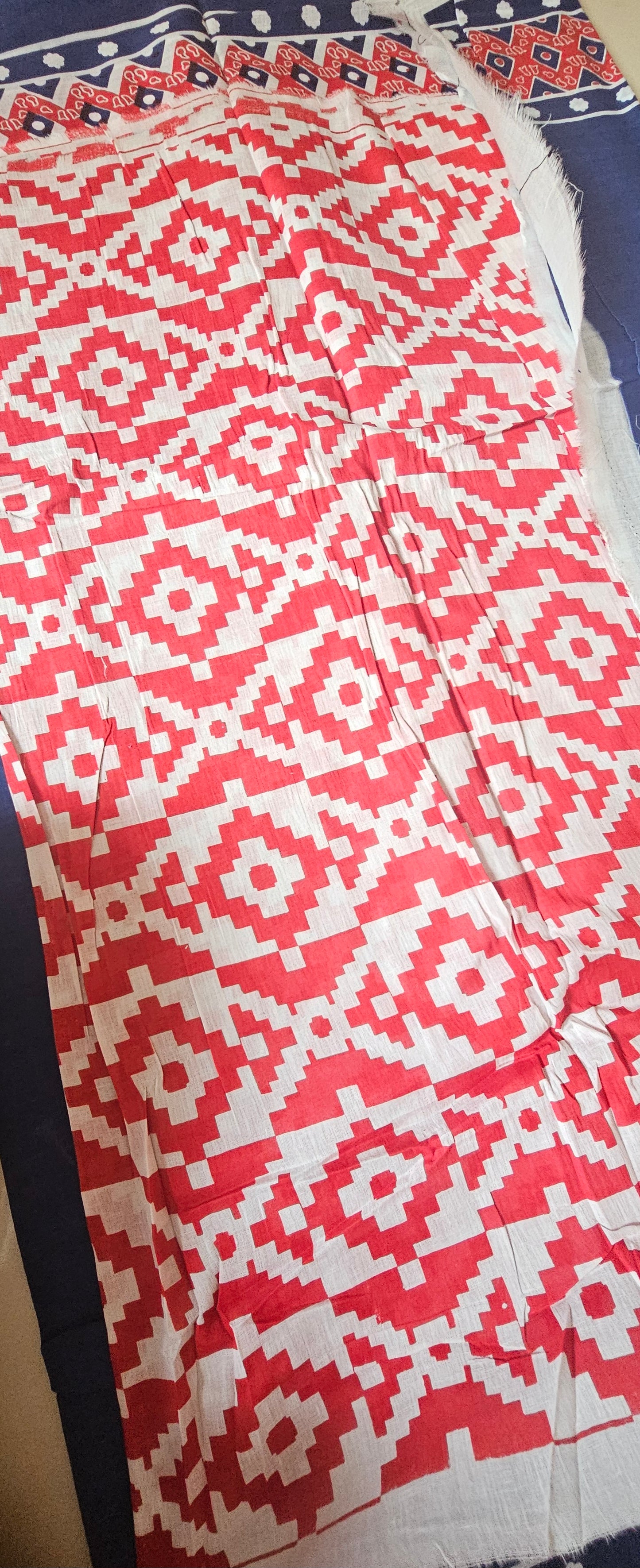 Mul Mul Cotton Saree |Navy Red Border