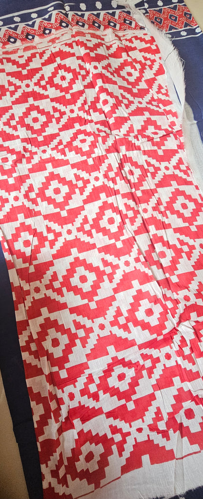 Mul Mul Cotton Saree |Navy Red Border