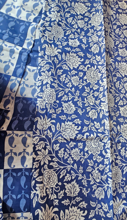 Mul Mul Cotton Saree | Navy White Mango
