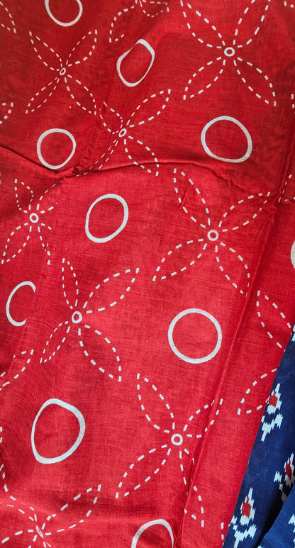 Mul Mul Cotton Saree | Leaf bhutta in white and red 1