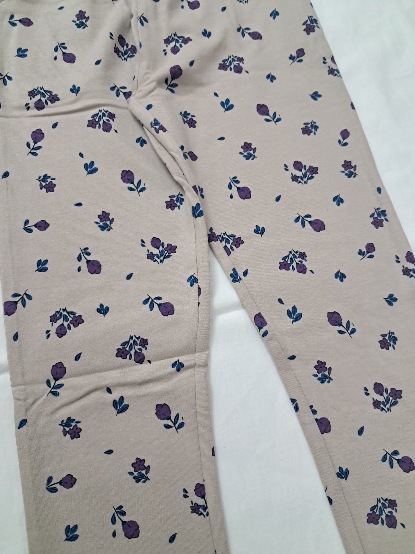 Girls Pants | Jeggings | Purple with blue flowers in beige