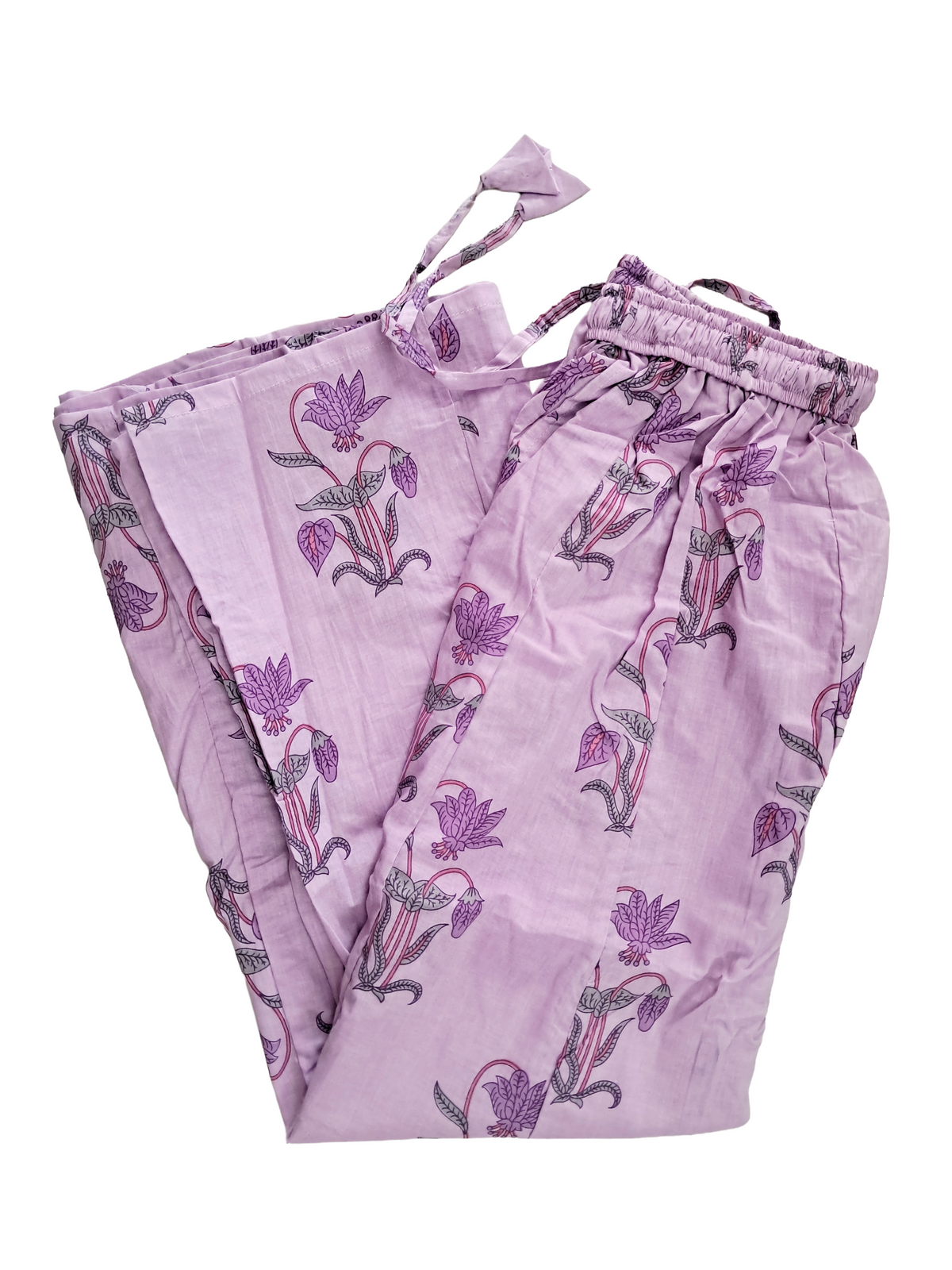Women's Cotton 16 Kali Divider Skirt Palazzo Pants – Flower with leaves in light lilac