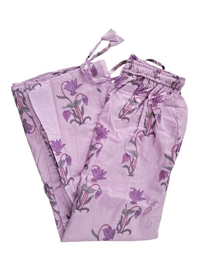 Women's Cotton 16 Kali Divider Skirt Palazzo Pants – Flower with leaves in light lilac