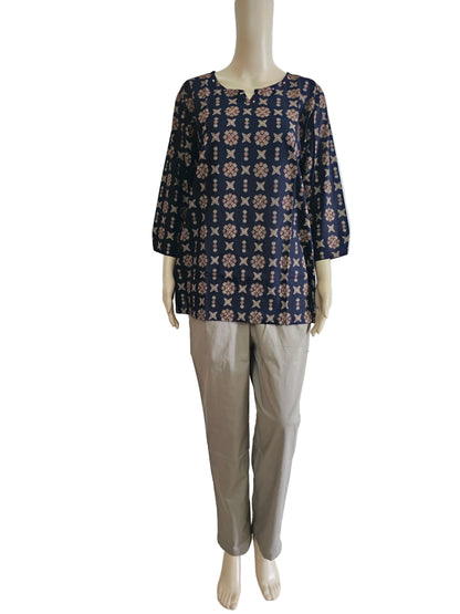 Women's Cotton Short Kurti | Small big bhutta in black base