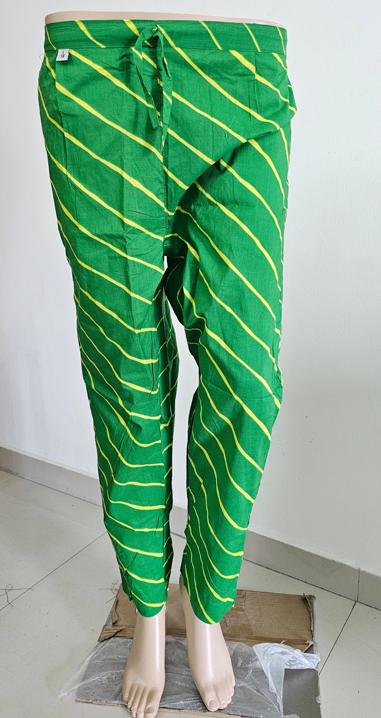 Women kurti with pant and dupatta | Straight cut | Green with yellow Bhandhani type l cottonlove