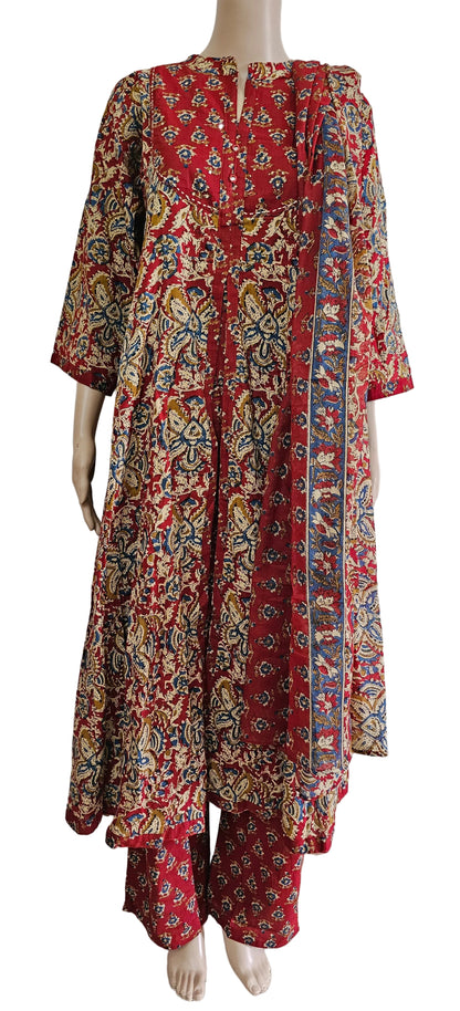 Women anarkali kurti with pant and dupatta | Kalamkaari Anarkali set