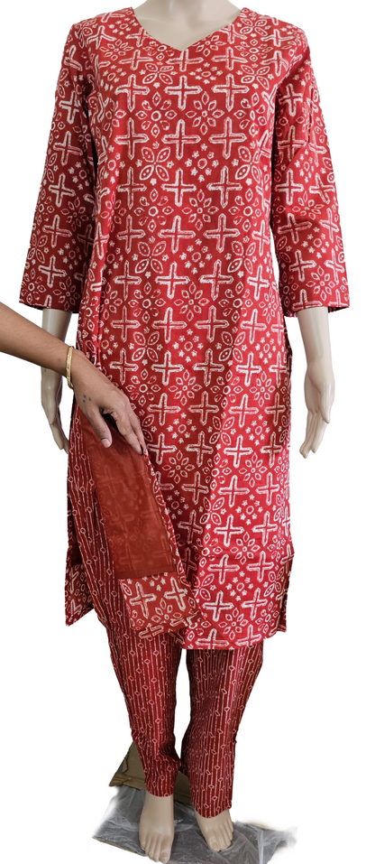 Women kurti with pant and dupatta| Brick orange kurti with Lining | B4009 | Neck Pattern 1