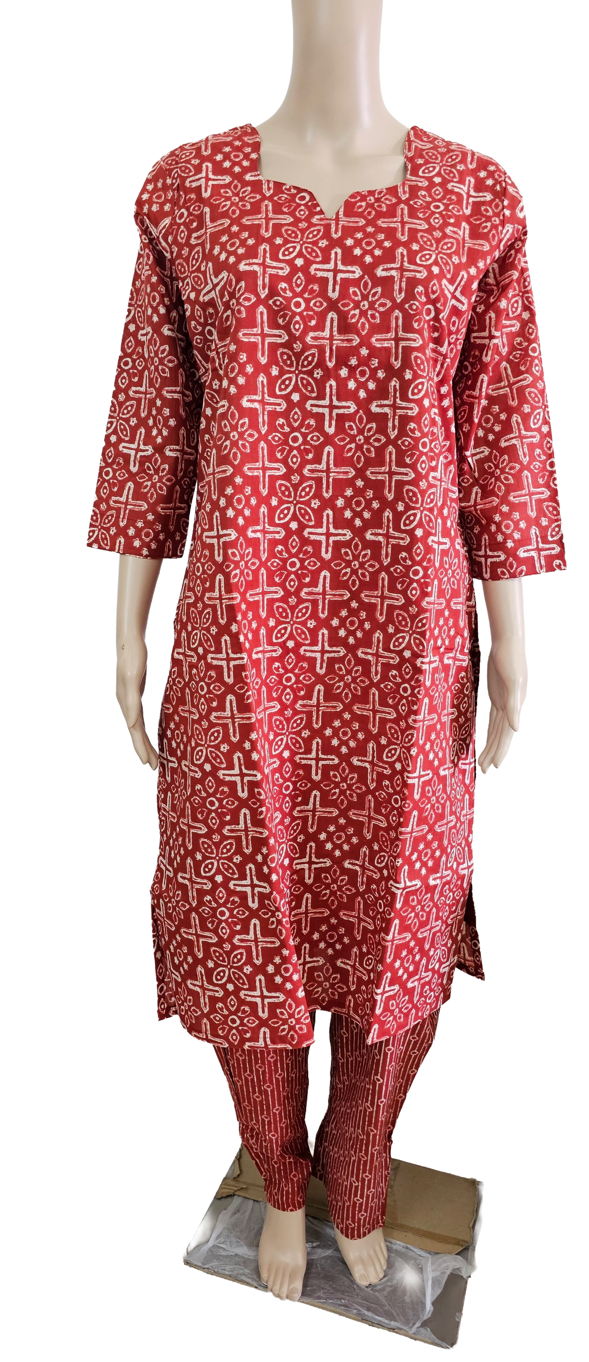 Women kurti with pant and dupatta| Brick orange kurti with Lining | B4009 | Neck pattern 2
