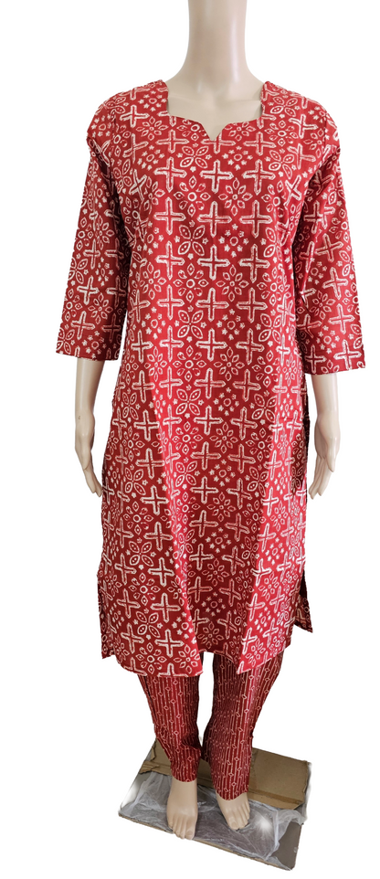 Women kurti with pant and dupatta| Brick orange kurti with Lining | B4009 | Neck pattern 2