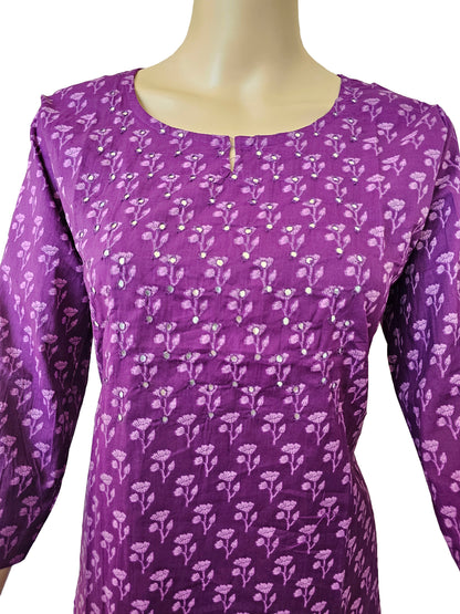 Women kurti with pant and dupatta | Straight cut | Dark Purple like Jamun fruit flesh color l cottonlove