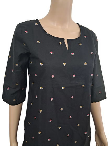 Women's Cotton Short Kurti | Black with small printed bhuttas | Only short kurti
