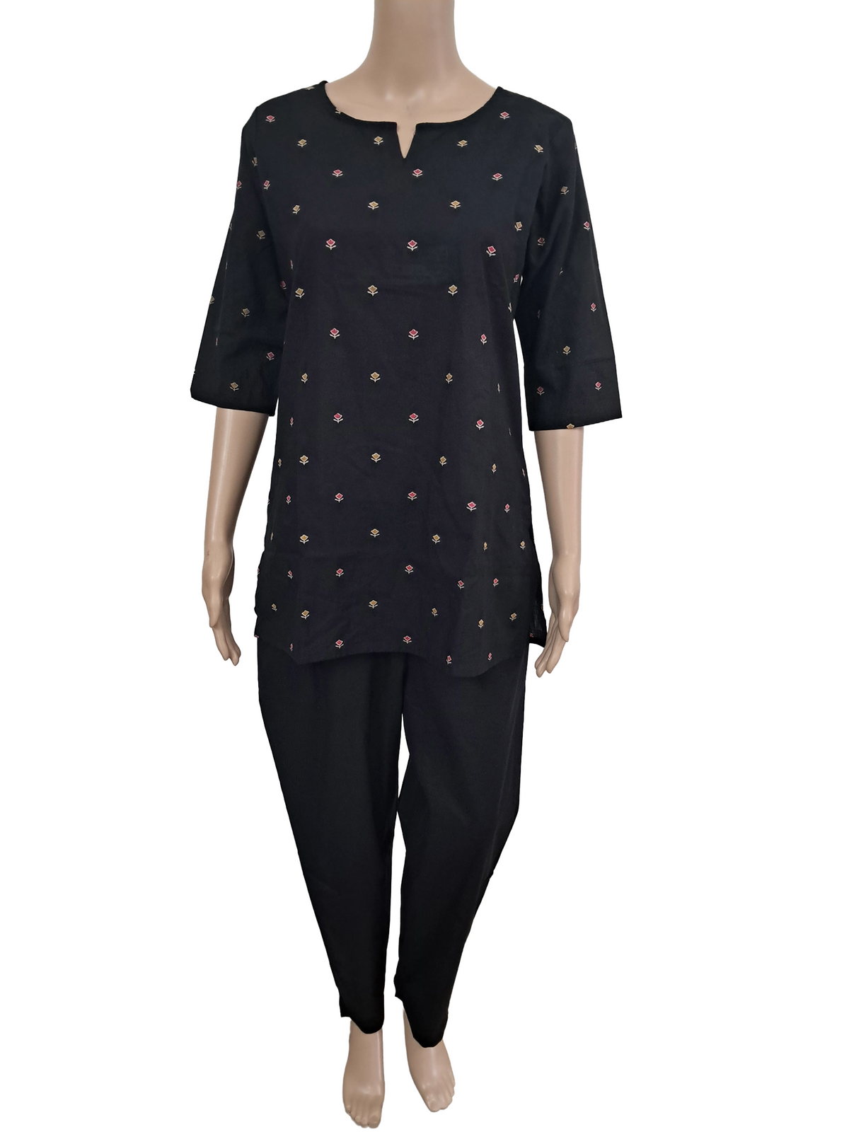 Women's Cotton Short Kurti | Black with small printed bhuttas | Only short kurti