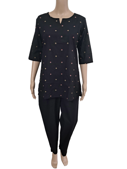 Women's Cotton Short Kurti | Black with small printed bhuttas | Only short kurti