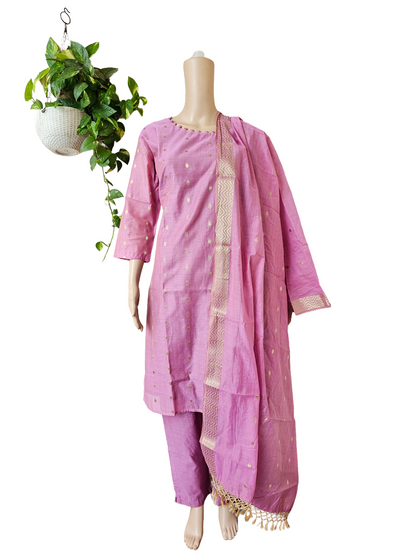 Women kurti with pant and dupatta | Lilac Silk cotton with lining