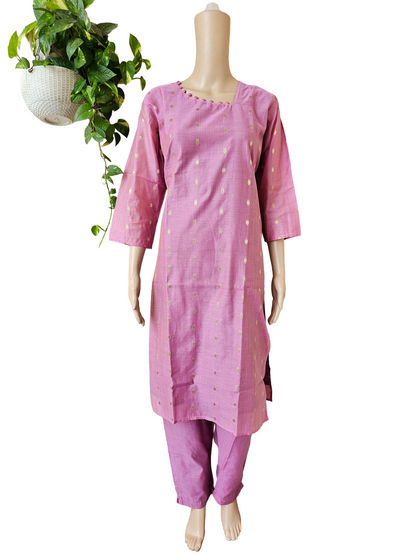 Women kurti with pant and dupatta | Lilac Silk cotton with lining