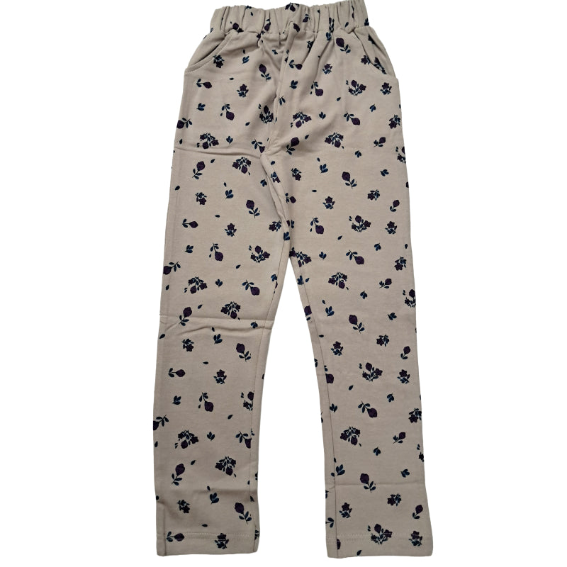 Girls Pants | Jeggings | Purple with blue flowers in beige