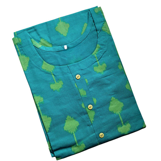 Women Kurti | Ramar green with Ikkat pattern Only Kurti