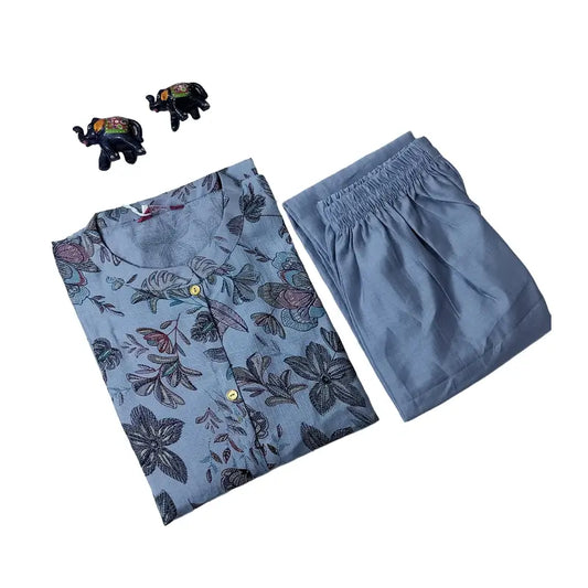 Women kurti with pant | Bluish grey mixed color with flowers print